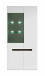 Impact Furniture Glass Display Cabinet Wide Tall 2 Door Buffet Unit With Led Lights White High Gloss Multi Insert Azteca - thumbnail 5