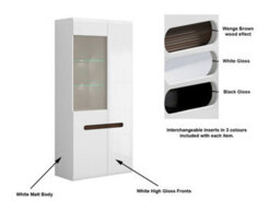 Impact Furniture Glass Display Cabinet Wide Tall 2 Door Buffet Unit With Led Lights White High Gloss Multi Insert Azteca - thumbnail 2