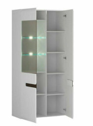 Impact Furniture Glass Display Cabinet Wide Tall 2 Door Buffet Unit With Led Lights White High Gloss Multi Insert Azteca - thumbnail 6
