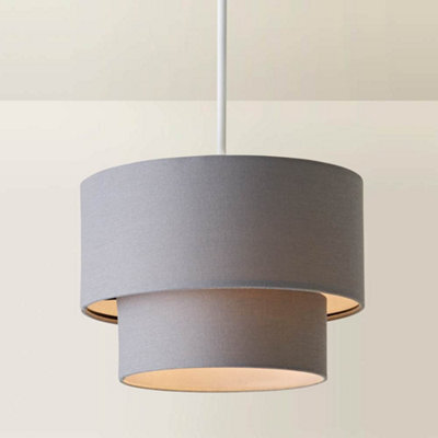 Valuelights Jodie Two Tier Grey Linen Ceiling Drum Lamp Shade (D)30Cm - image 1