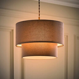 Valuelights Jodie Two Tier Grey Linen Ceiling Drum Lamp Shade (D)30Cm - thumbnail 3