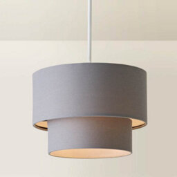 Valuelights Jodie Two Tier Grey Linen Ceiling Drum Lamp Shade (D)30Cm - thumbnail 1