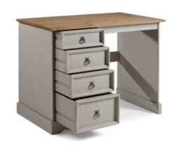 Mercers Furniture Corona Grey Wax Dressing Table 4 Drawer Computer Desk Solid Wood Pine Wooden With Mexican Styling - thumbnail 3