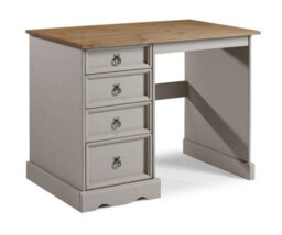 Mercers Furniture Corona Grey Wax Dressing Table 4 Drawer Computer Desk Solid Wood Pine Wooden With Mexican Styling - thumbnail 2