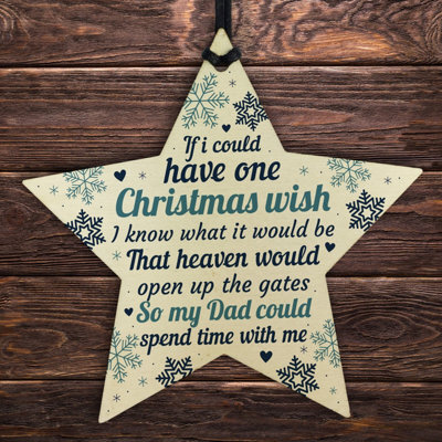 Red Ocean Christmas Memorial Plaques For Dad Father Handmade Hanging Wooden Star Bauble Tree Decoration - image 1