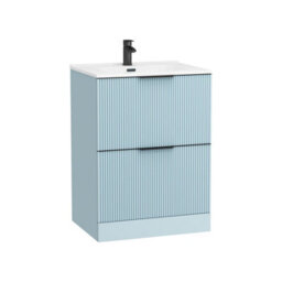 Royal Bathrooms Evora 700mm Powder Blue Fluted Floor Standing Bathroom Vanity Unit 2 Drawer With Ceramic Basin & Matt Black Handle - thumbnail 6