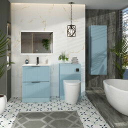 Royal Bathrooms Evora 700mm Powder Blue Fluted Floor Standing Bathroom Vanity Unit 2 Drawer With Ceramic Basin & Matt Black Handle - thumbnail 3