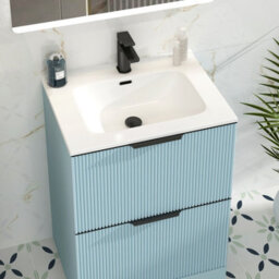 Royal Bathrooms Evora 700mm Powder Blue Fluted Floor Standing Bathroom Vanity Unit 2 Drawer With Ceramic Basin & Matt Black Handle - thumbnail 5
