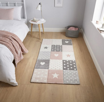 eXtreme Kids Pink Checked Rug,  Easy To Clean 80 X 150Cm