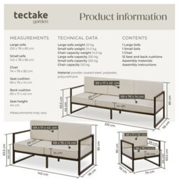 Tectake Garden Furniture Comosa - For 6 People, Xxl Padding, 2 Sofas, 1 Armchair - Brown/beige - 1 - thumbnail 6