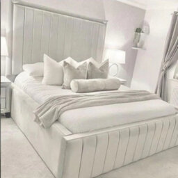 Stratus Interiors Nina Extra Tall Headboard Bed - Modern Lined Panel Design With Metal Gas Lift - Non Storage - Double - thumbnail 6
