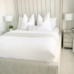 Stratus Interiors Nina Extra Tall Headboard Bed - Modern Lined Panel Design With Metal Gas Lift - Non Storage - Double - thumbnail 3
