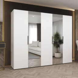 Arte White Marbella Ii Hinged Door Wardrobe 250Cm - Bright, Spacious Wardrobe With Dual Mirrors - thumbnail 1