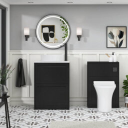 Royal Bathrooms Royal Bathroom Elmore 600mm Matt Nocturne Black Freestanding Bathroom Vanity Unit 2 Drawer Plain White Worktop With Art Basin - thumbnail 5