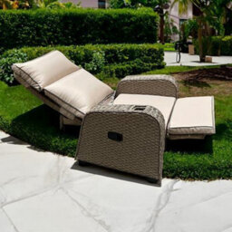 UK Leisure World Rattan Recliner Chair Seat Wicker Garden Outdoor Sun Lounger  Furniture Patio Grey - thumbnail 4