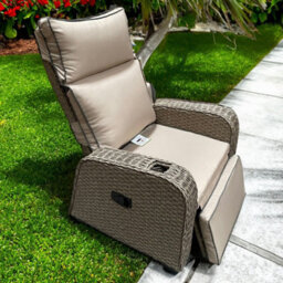 UK Leisure World Rattan Recliner Chair Seat Wicker Garden Outdoor Sun Lounger  Furniture Patio Grey - thumbnail 1