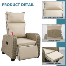 UK Leisure World Rattan Recliner Chair Seat Wicker Garden Outdoor Sun Lounger  Furniture Patio Grey - thumbnail 6