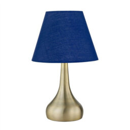 First Choice Lighting Romana - Antique Brass Touch Operated Table Lamp With Navy Blue Shade