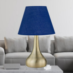 First Choice Lighting Romana - Antique Brass Touch Operated Table Lamp With Navy Blue Shade - thumbnail 2