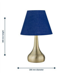 First Choice Lighting Romana - Antique Brass Touch Operated Table Lamp With Navy Blue Shade - thumbnail 4