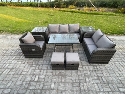 Fimous 8 Pcs Outdoor Lounge Sofa Set Wicker Pe Rattan Garden Furniture Set With Dining Table Armchair 2 Small Footstools - image 1