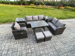 Fimous 8 Pcs Outdoor Lounge Sofa Set Wicker Pe Rattan Garden Furniture Set With Dining Table Armchair 2 Small Footstools - thumbnail 2