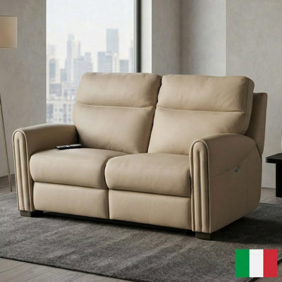 Xample Nicoletti Atlanta Beige Leather Power Reclining 2 Seater Sofa, Italian Top Grain Leather, Pocket Sprung Cushions, High Back - image 1