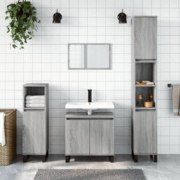 Berkfield 3 Piece Bathroom Cabinet Set Grey Sonoma Engineered Wood - thumbnail 1