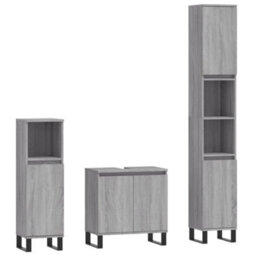 Berkfield 3 Piece Bathroom Cabinet Set Grey Sonoma Engineered Wood - thumbnail 2
