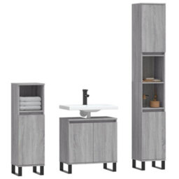 Berkfield 3 Piece Bathroom Cabinet Set Grey Sonoma Engineered Wood - thumbnail 3