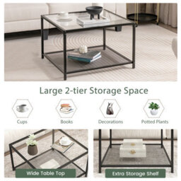 Gainoom Modern Glass Top Coffee Table Transparent Square Center Table Accent Side Table - thumbnail 6