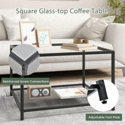 Gainoom Modern Glass Top Coffee Table Transparent Square Center Table Accent Side Table - thumbnail 7