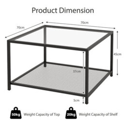 Gainoom Modern Glass Top Coffee Table Transparent Square Center Table Accent Side Table - thumbnail 2