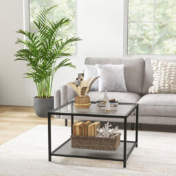 Gainoom Modern Glass Top Coffee Table Transparent Square Center Table Accent Side Table - thumbnail 3