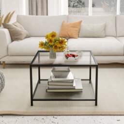 Gainoom Modern Glass Top Coffee Table Transparent Square Center Table Accent Side Table - thumbnail 4