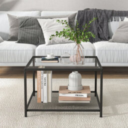 Gainoom Modern Glass Top Coffee Table Transparent Square Center Table Accent Side Table - thumbnail 5