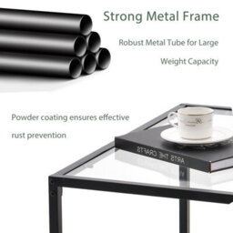 Gainoom Modern Glass Top Coffee Table Transparent Square Center Table Accent Side Table - thumbnail 8