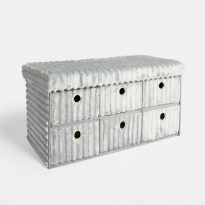 Ohs Ribbed Fleece 6 Draw Storage Chest Shoe Organiser Cabinet - Grey - image 1