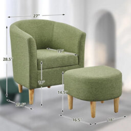 Chair Accent Armchair + Ottoman Green Fabric Modern Barrel Chair Living Room - thumbnail 2