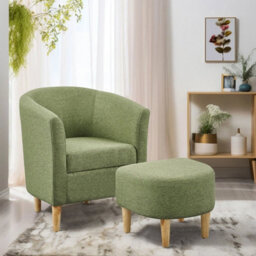 Chair Accent Armchair + Ottoman Green Fabric Modern Barrel Chair Living Room - thumbnail 5