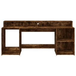 Berkfield Desk With Led Lights Smoked Oak 200X55X91 Cm Engineered Wood - thumbnail 6
