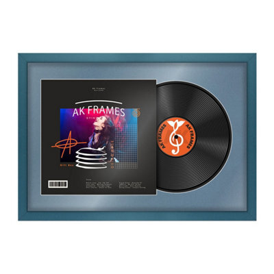"AK Frames 25X17"" Navy Blue Sleek Vinyl Record Frame With Pompadour Mount For 12 Inch Lp Cover & Disc - Overlapped Design" - image 1