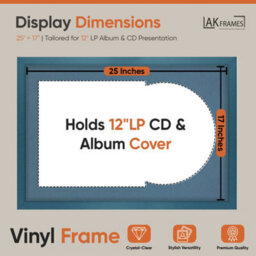 "AK Frames 25X17"" Navy Blue Sleek Vinyl Record Frame With Pompadour Mount For 12 Inch Lp Cover & Disc - Overlapped Design" - thumbnail 2
