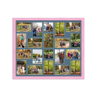 AK Frames 80X70Cm Pastel Pink Classic Multi Photo Frame With Pompadour Mount - Holds 20 Apertures (18X) 6X4, (2X) 4X4 Photos - image 1