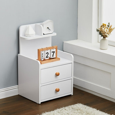 Living And Home Wooden 2-Drawers Bedside Table Nightstand With A Shelf - image 1