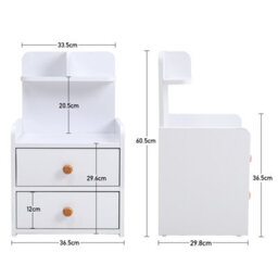 Living And Home Wooden 2-Drawers Bedside Table Nightstand With A Shelf - thumbnail 5