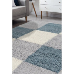 Melrose Duck Egg Coloured Shaggy High Pile Block Design Large Area Indoor Rug 160/230Cm - thumbnail 1