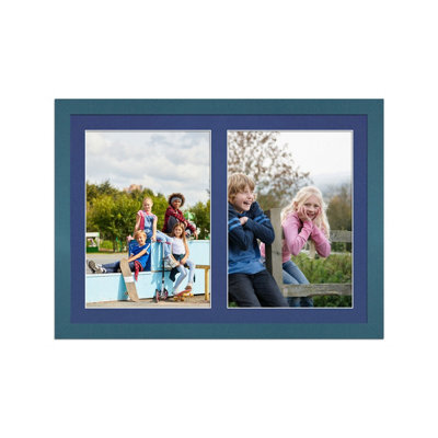 AK Frames 20X14 Navy Blue Modern Multi Photo Frame With Blue Mount - Holds 2 Apertures (2X) A4 Photos - image 1