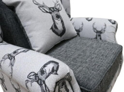 Fabric Wing Chair Fireside High Back Armchair Deer Print Charcoal Grey - thumbnail 4