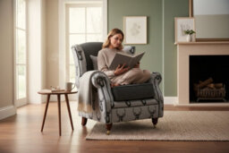 Fabric Wing Chair Fireside High Back Armchair Deer Print Charcoal Grey - thumbnail 5